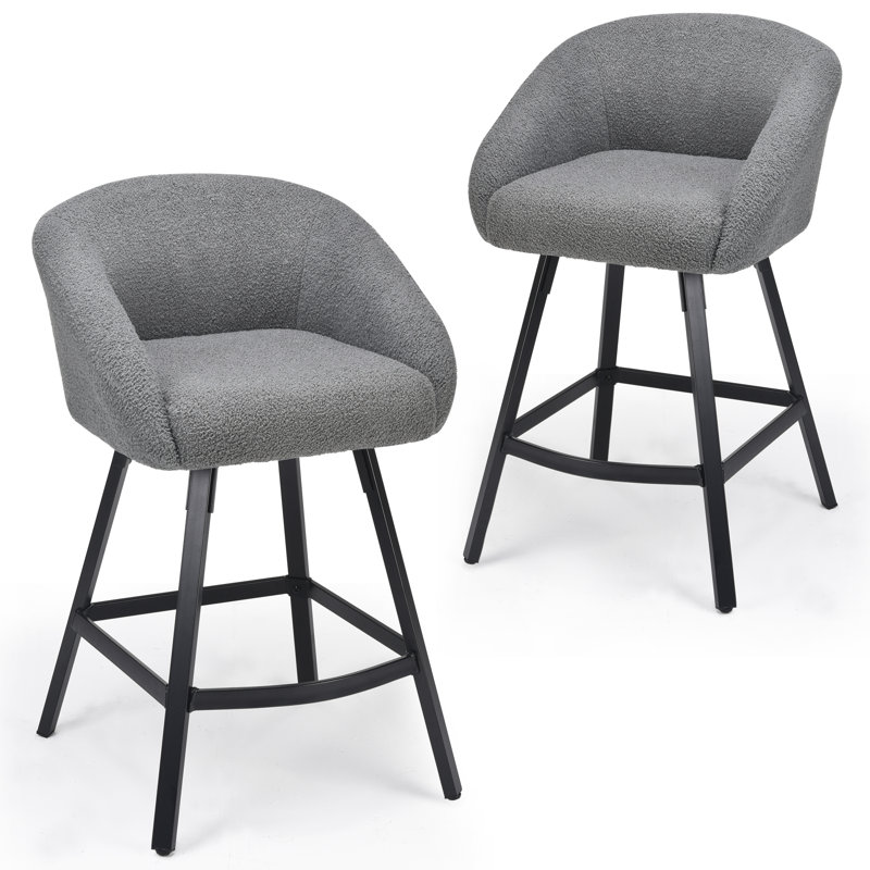 Boucle Upholstered 27.1" Modern Counter Stool, Gray