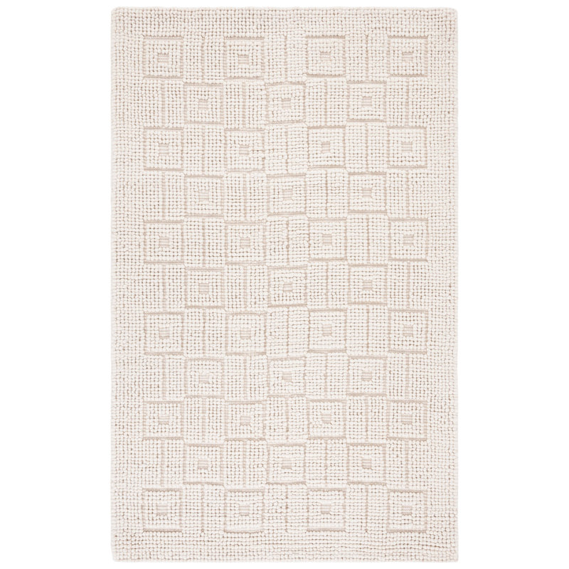 Tayyar Hand Woven Wool/Pet Wool/Cotton Geometric Rug in Ivory, Rectangle 3' x 5'