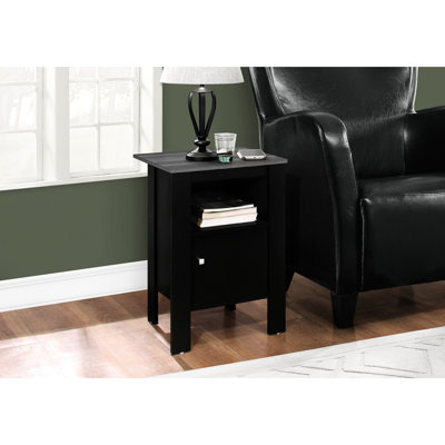 Élégante table d'appoint avec stratifié noir et gris pour la chambre à coucher du salon, avec tablette ouverte, rangement intérieur, pieds carrés stables, 17,17 po de profondeur, 14 po de largeur, 24,13 po de hauteur sur le côté fonctionnel