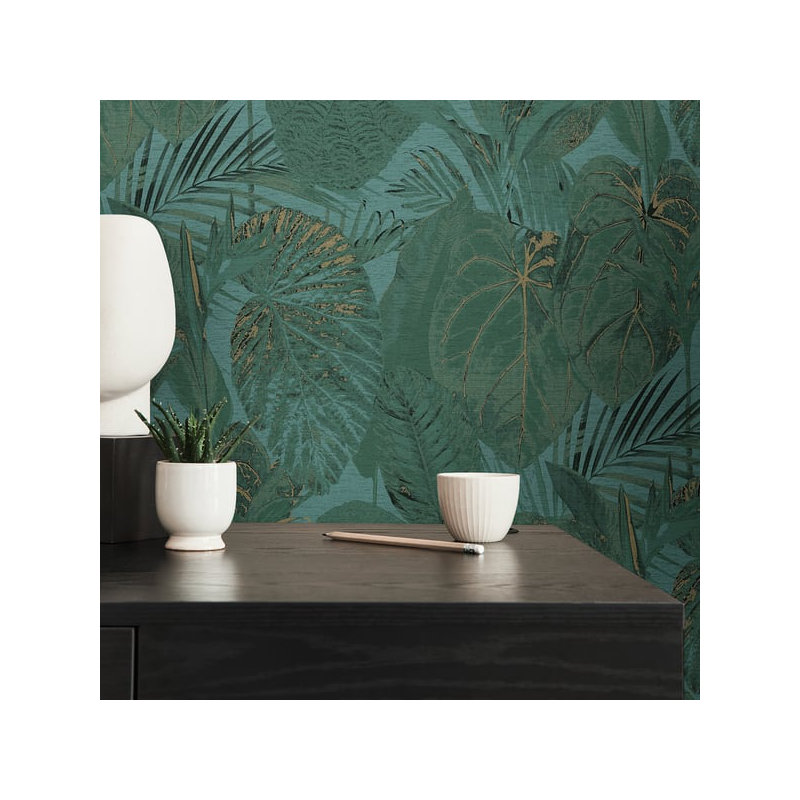 Flourish 10m x 53cm Glitter Wallpaper Roll, Dark Green