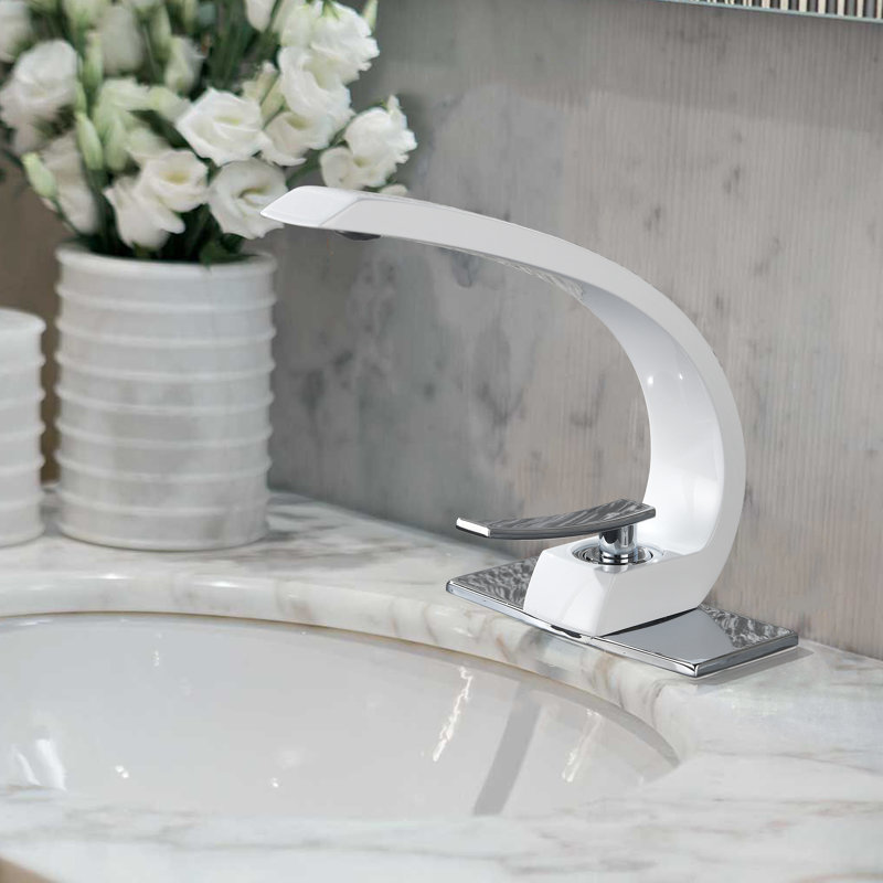 Modern Single Handle Single Hole Bathroom Sink Faucet in White/Polished And Lead-Free Solid Brass, White/Polished Chrome