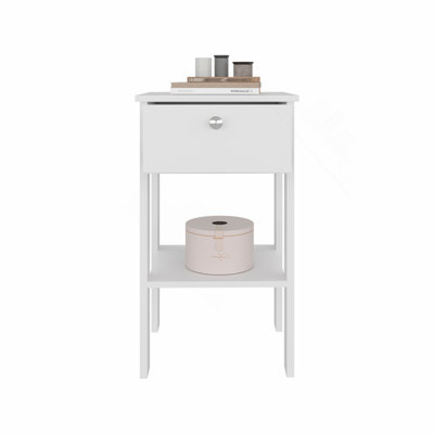 Stand, Manufactured Wood Nightstand with 1 Drawer and Open Shelf ideal for bedroom.