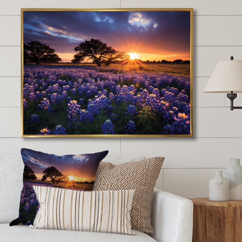 Sunrise Blue Bonnets Field III - impression, H 30 po x l 40 po x P 1,5 po, Cadre flottant doré