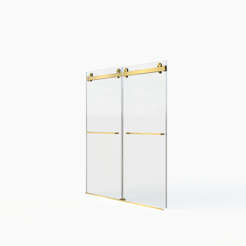 56-60"W X 70"H Frameless Double Sliding Shower Door,5/16" (8Mm) Thick SGCC Tempered Clear Glass,Double Side Easy Clean Coat,Brushed Gold Finished With Buffer