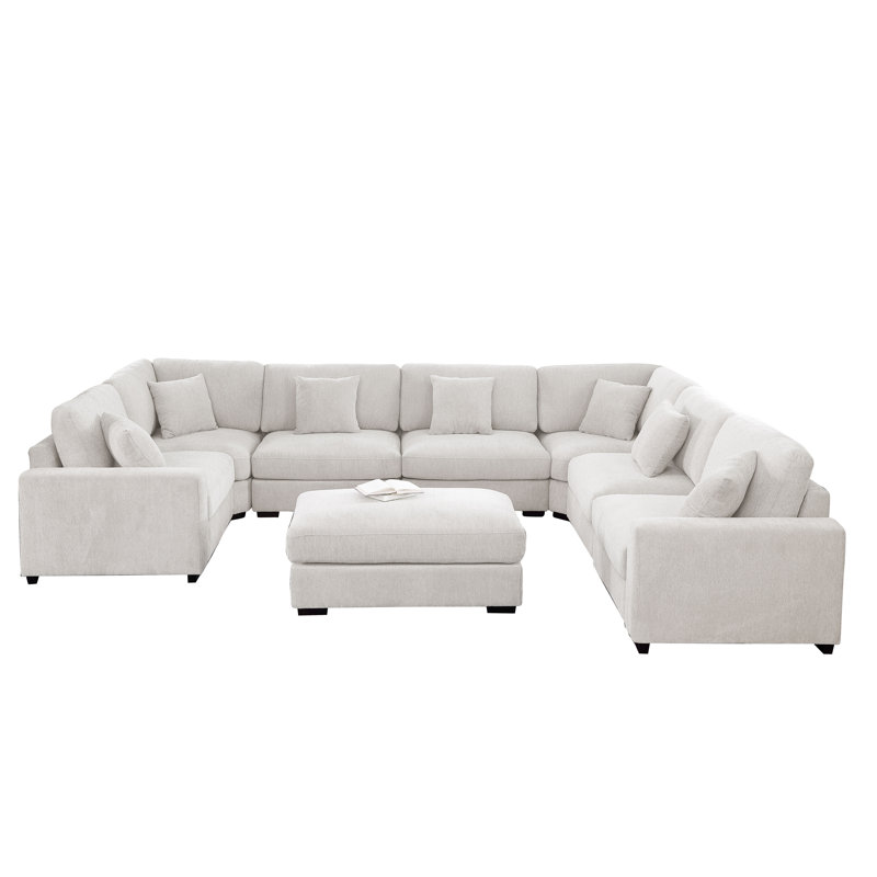 Chenille Modular 11-piece Large Corner Sectional, Khailey White Polyester
