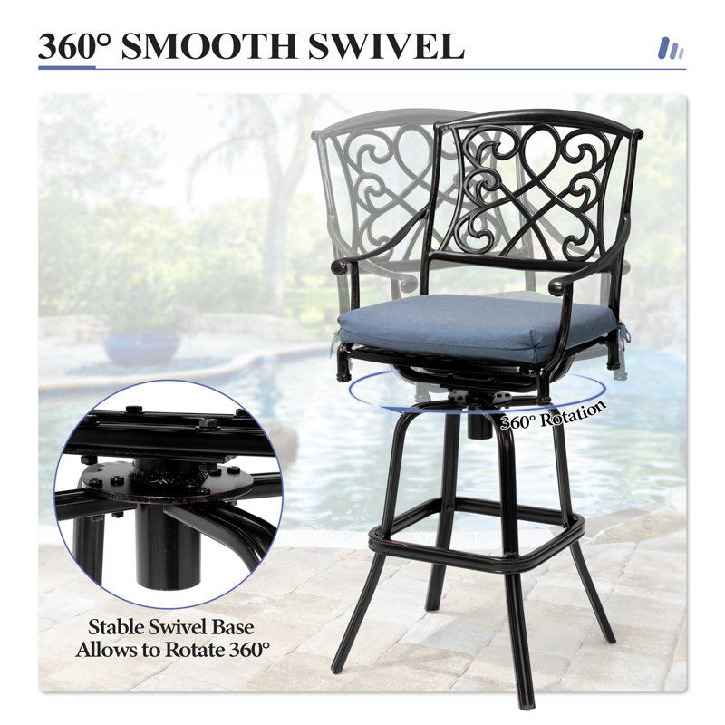 Tabouret de bar pivotant en aluminium 29,65 po avec coussin Sunbrella® Kenya, Spectre denim