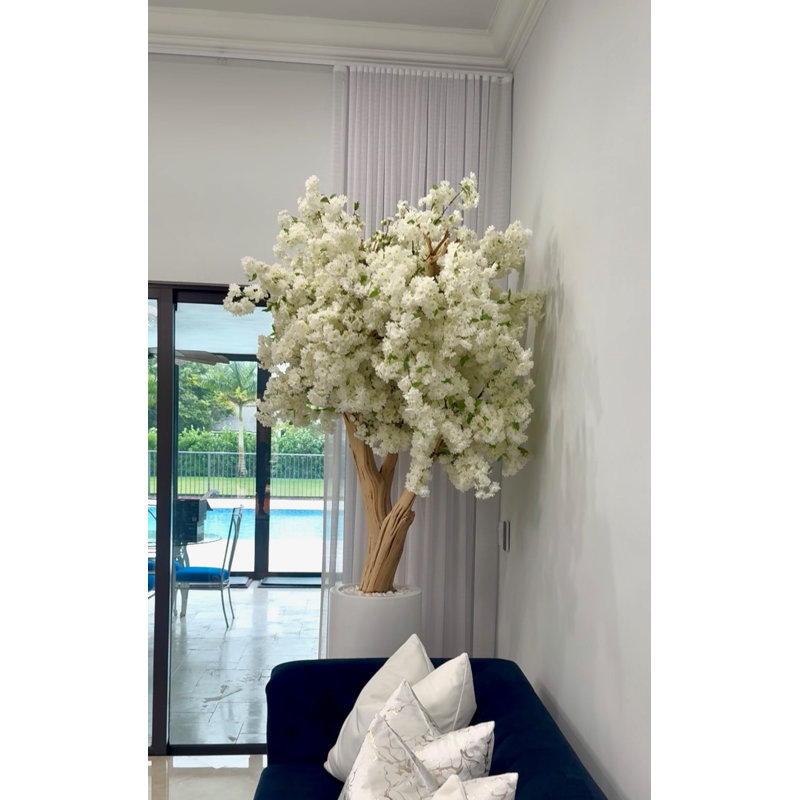 White Cherry Blossom Tree In Matte Planter, White