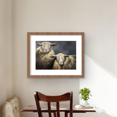 Two Sheeps - Gray Framed Matted Print for Home Decor