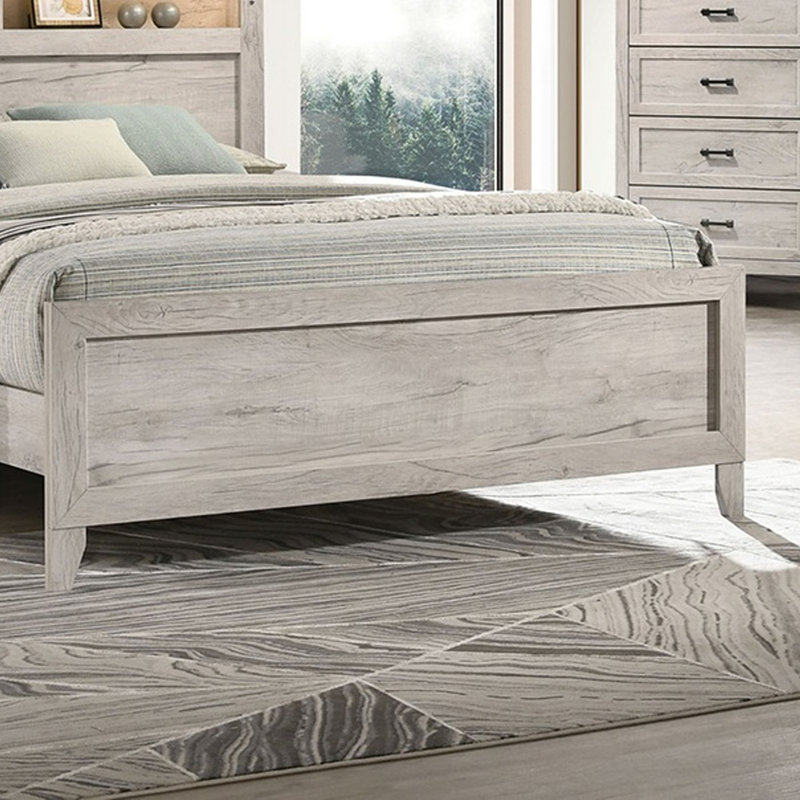 Mobilier de chambre à coucher 3 pièces avec grand lit au fini blanc délavé et 2 tablettes de chevet, Grand
