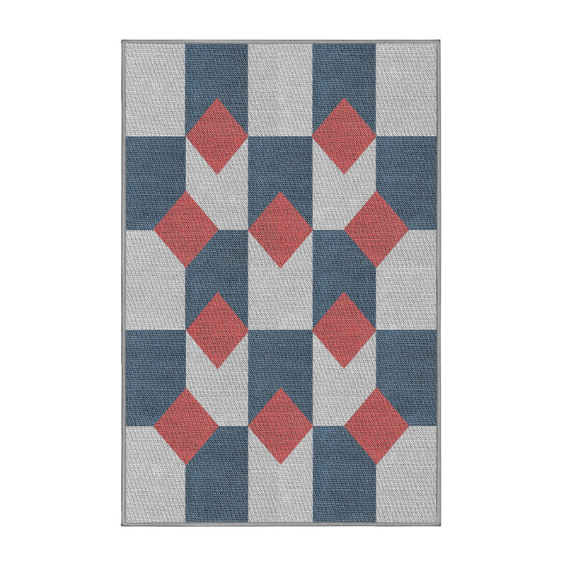 Tapis gris/rouge à motifs, Rectangle 2 pi x 4 pi
