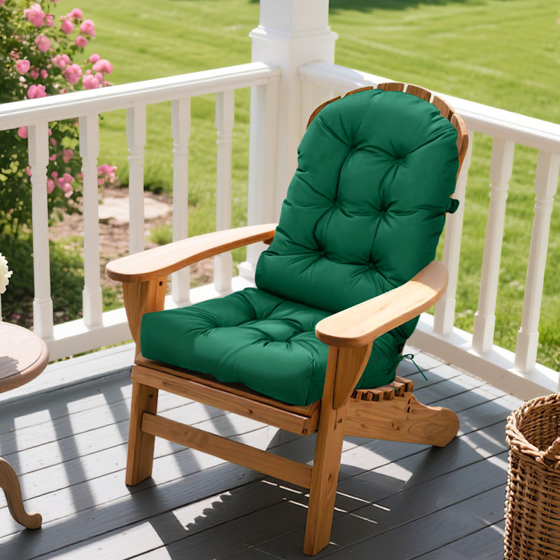 One-Piece Adirondack Chair Cushion Set - Easy-On Design, Waterproof 4” Thick Seat & Back, Non-Slip Bottom & UV Protection for Outdoor Rocking Chairs (44x19 Inch), Green