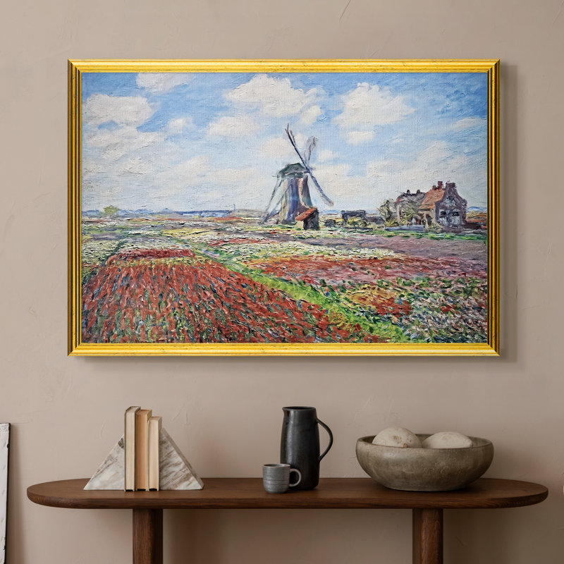 Tulip Fields with the Rijnsburg Windmill, 1886 - Claude Monet - Toile encadrée sur mesure, 16x22 INNER SIZE, Framed Canvas