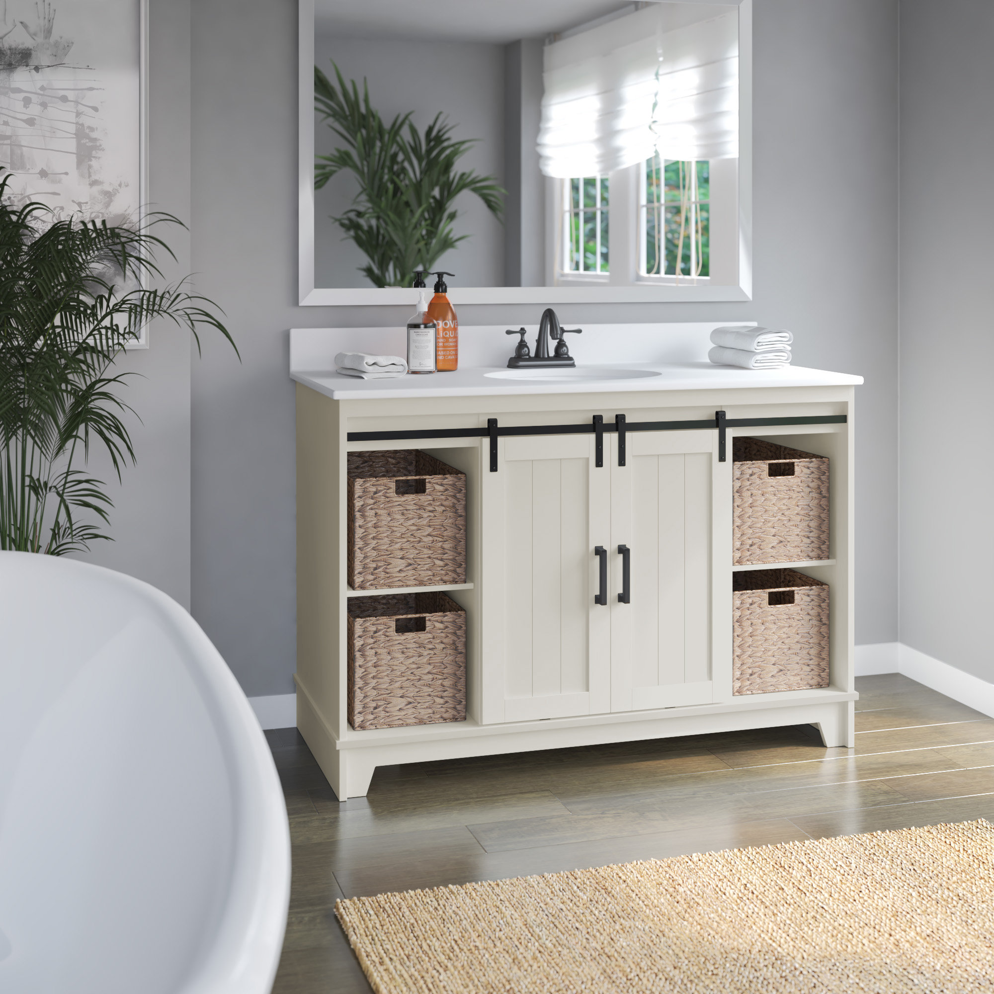 Sand & Stable Braylen Sliding Barn Door 48" Single Bathroom Vanity Set ...