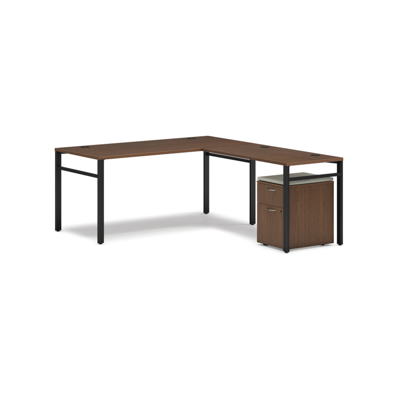 Mod L-Desk with Mobile Pedestal, Sepia Walnut/Black