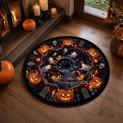 Halloween Decor Halloween Round Spooky Ghost Floor Mat 60x60cm Non Horror Ghost Circular Area Rug Soft Absorbent Indoor Doormat For Entryway Bedroom Halloween Party