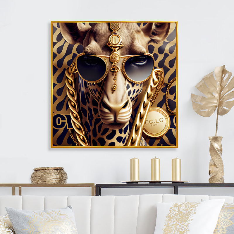 «Celebrity Fashion Girafe I», reproduction sur toile, H 30 po x l 30 po x P 1 po, Toile avec cadre flottant or