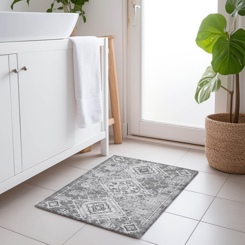 Premium Machine Washable Driessen AMF73 Ash Rug, Rectangle 1'8" x 2'6"