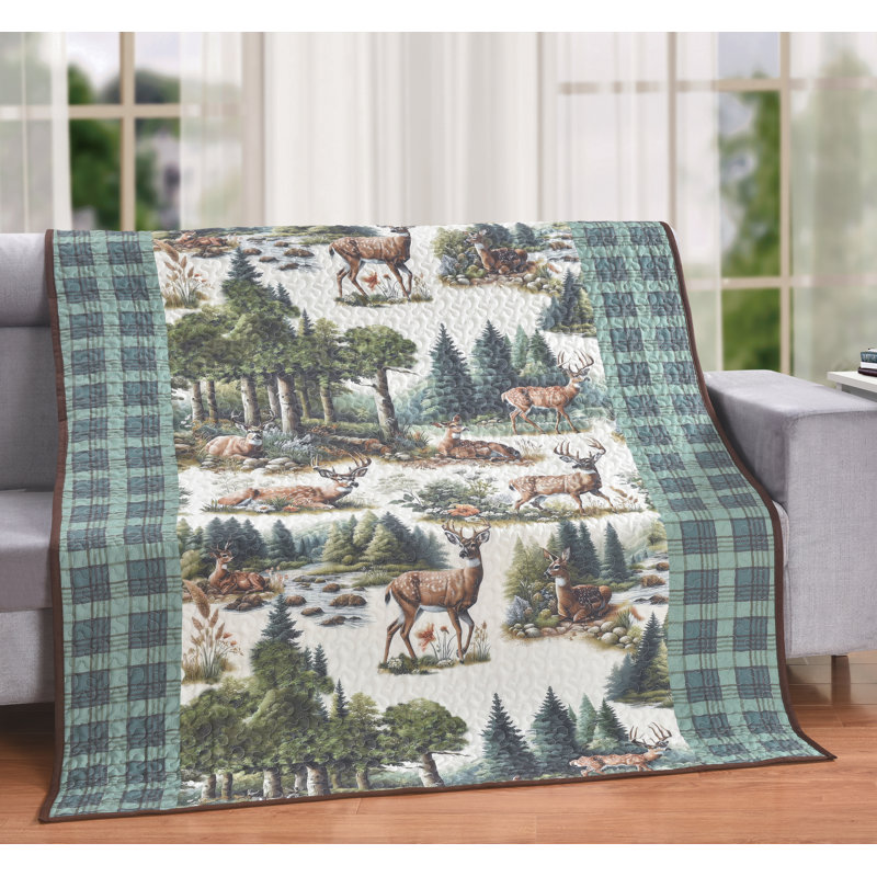 Quilt Throw Blanket Deer Forest Heaven Woodland Design