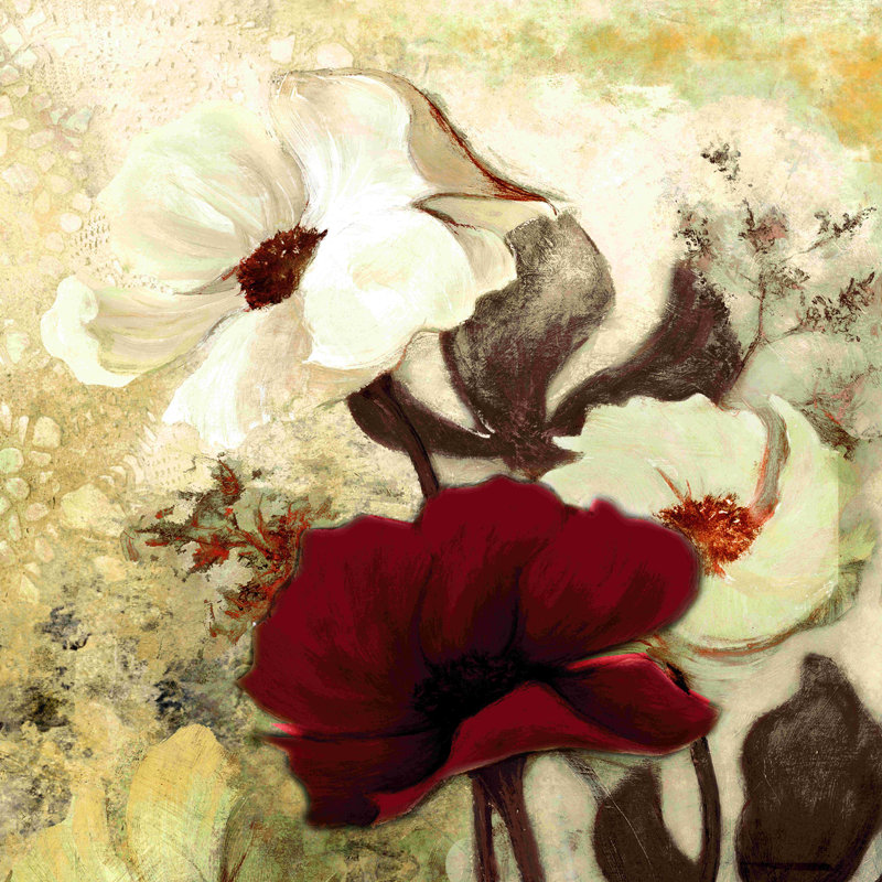 " Neutral And Red Flower Bunch " Painting Print, 20" H x 20" W  