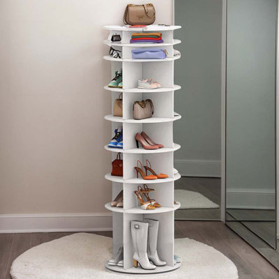 Étagère à chaussures rotative à 8 niveaux, présentoir à chaussures tournantes, organisateur de chaussures, carrousel rond de rangement pour chaussures 360, organisation de placard à chaussures à rotation verticale (BLANC)