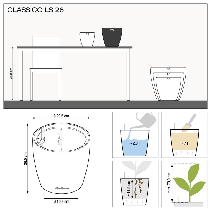 Classico Pot Planter, 26cm H x 28cm W x 28cm D, Cream White