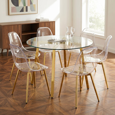 7-Piece Round Tempered Glass Dining Set with 6 Acrylic Chairs