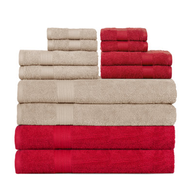 100% Cotton Bathroom Towel Set of 12 Absorbent Soft Plush Fast Drying