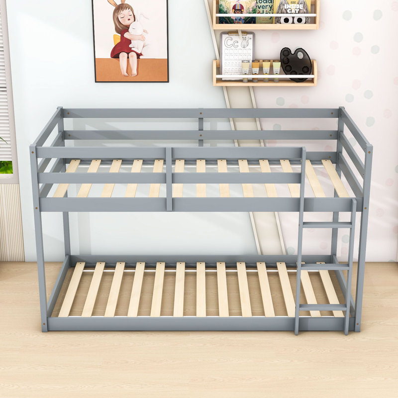 Hubart Twin Over Twin Bunk Bed With Ladder, Gray
