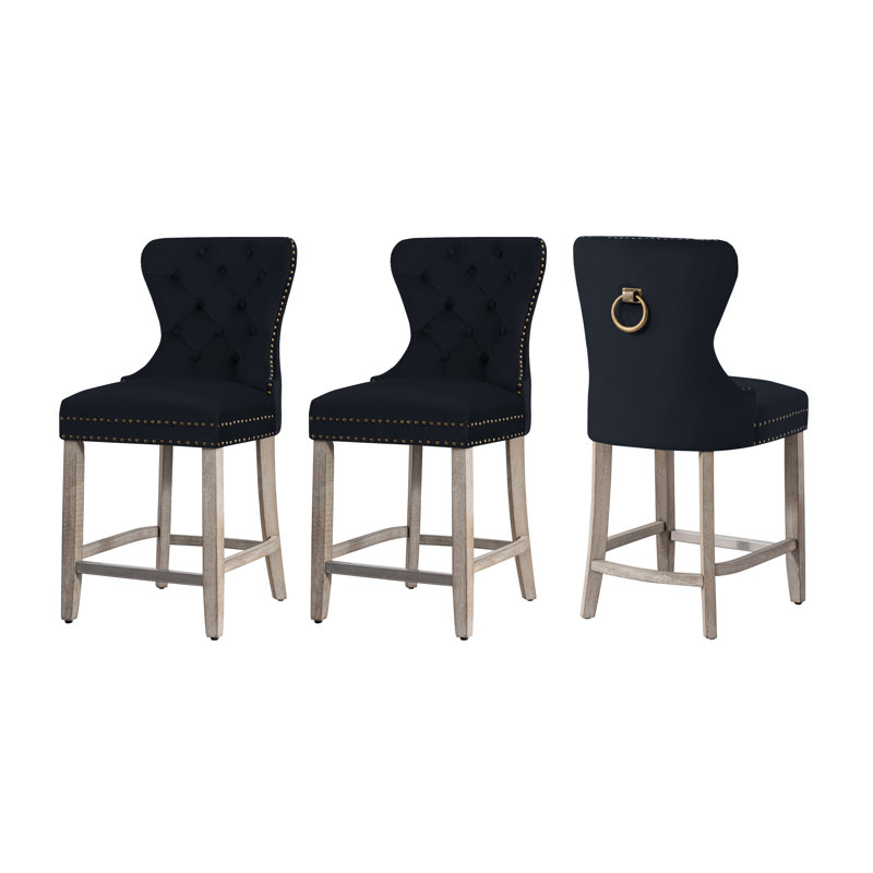 Tabouret de bar et de comptoir Kirsten, Tabouret de comptoir (siège d'une hauteur de 24 p, Gris, Noir