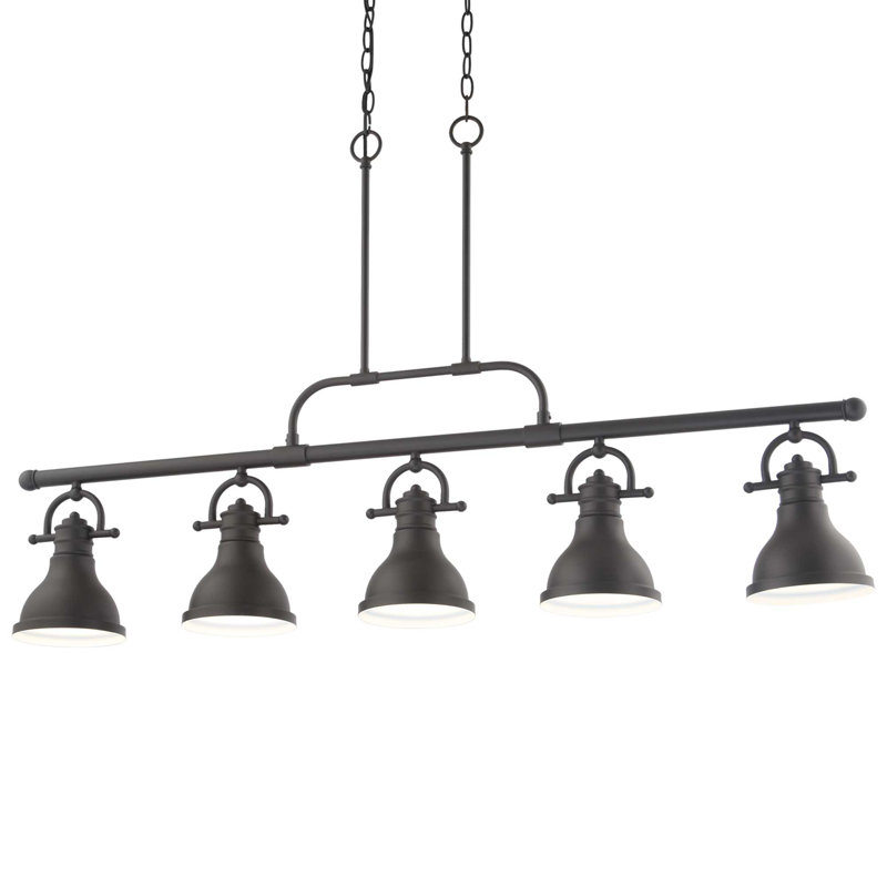 Luminaire suspendu linéaire 5 lumières pour îlot de cuisine avec bols en forme de cloche