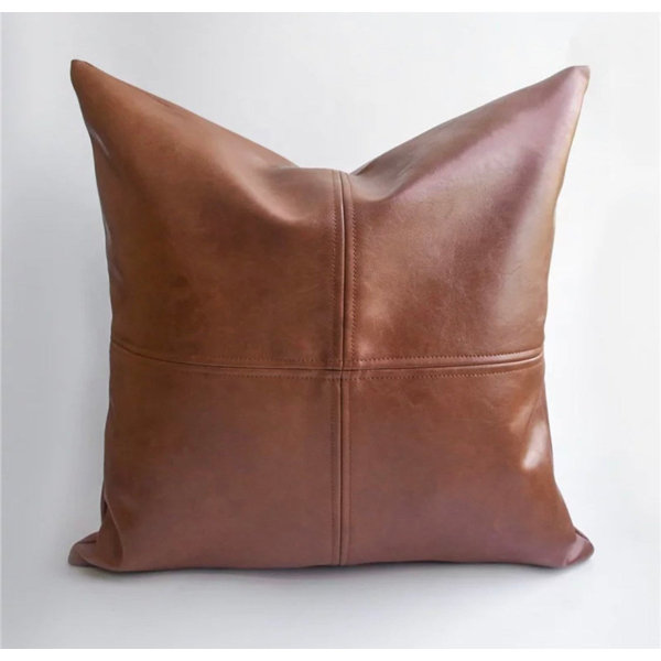 Mike&Co. New York Bohemian Handmade Decorative Single Throw Pillow Vegan Faux Leather Solid for Couch, Bedding - Brown - 12 x 20 in