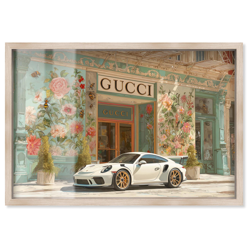 «Bees and Flowers Storefront Shadowbox Print Glam» par Art Remedy, cadre blond, 37 x 25, H 25 po x l 37 po, Cadre blond