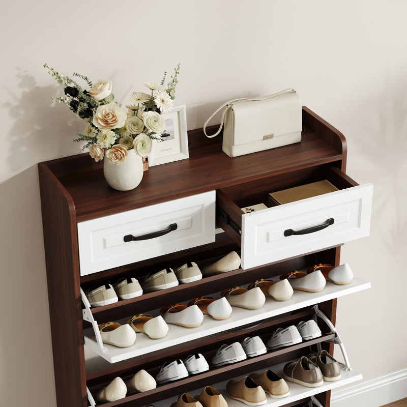 Range-chaussures moderne de couleur noyer avec compartiments réglables, pour tablettes d'armoire d'entrée, rangement pour véranda
