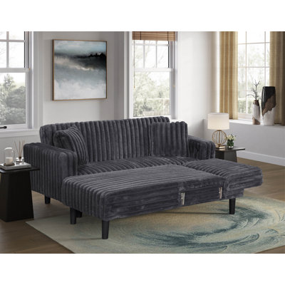 Corduroy Fabric Click Clack Reversible Sectional W/ USB + 2 Accent Pillows