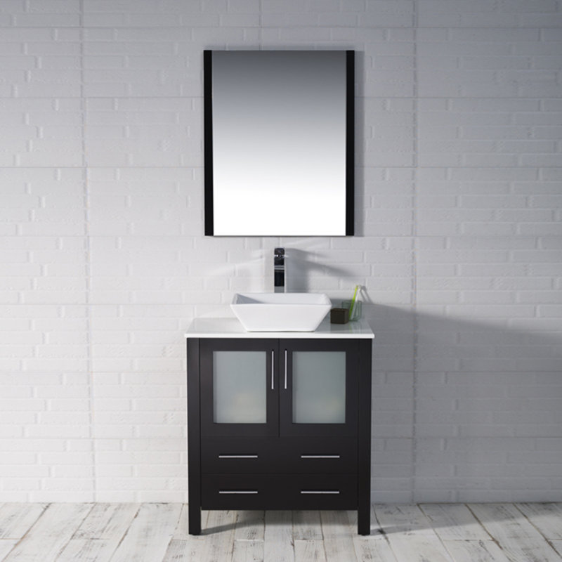 Mance 30.125'' Single Bathroom Vanity with Ceramic Top, Espresso