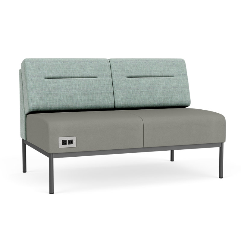 Causeuse Darsey, Avec alimentation, Gris anthracite, Chambray écume de mer; Patriot Plus colombe