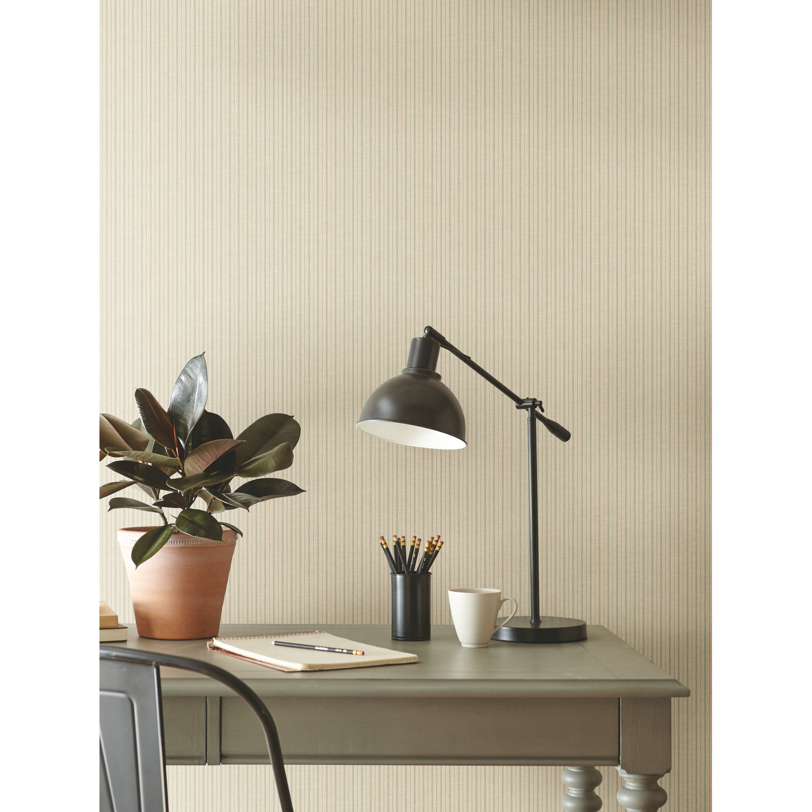 French Ticking Wallpaper Double Roll, Khaki/Light Blue