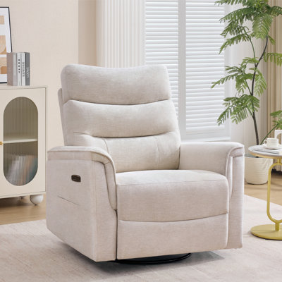36''W Oversized Chenille Power Swivel Glider Rocker Nursery Recliner with Adjustable Headrest,USB & Type-C,Position Lock,26'' Extra Wide Seat