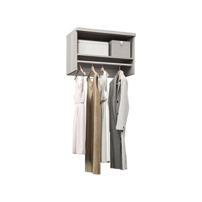 Grey Oak 37.5" Wall-Mounted Closet Section with 1 Clothing Rod & 1 Shelf