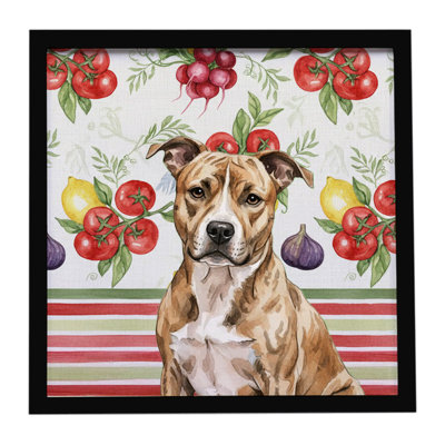 Brindle American Staffordshire Terrier Légumes, impression sur métal encadrée