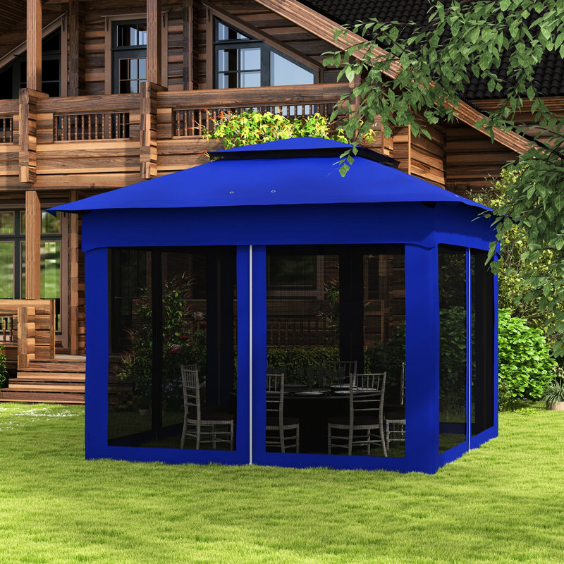 Auvent pliable de 3,35 m (11 pi), abri de terrasse extérieur avec moustiquaire amovible, tonnelle instantanée, bleu pour jardin