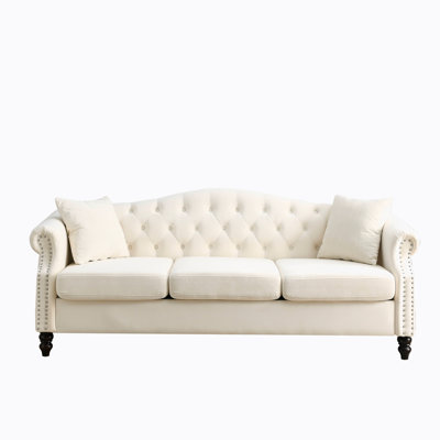 79"" Chesterfield Sofa Grey Velvet for Living Room, 3 Seater Sofa Tufted Couch -  Alcott HillÂ®, A2483E253469466F819C25444D324F06