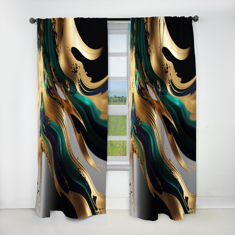 Green And Gold Agate II - Abstract Transitional Blackout Abstract Curtain - 1 Panel, 52" W x 63" L