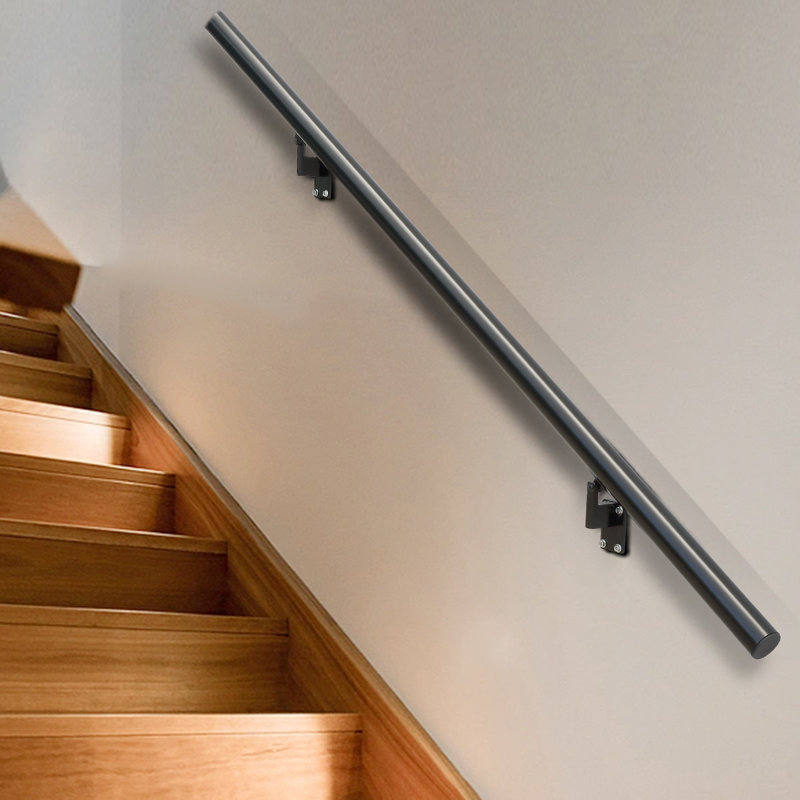 Black Aluminum Alloy Wall Mount Stair Handrail, 60" Length