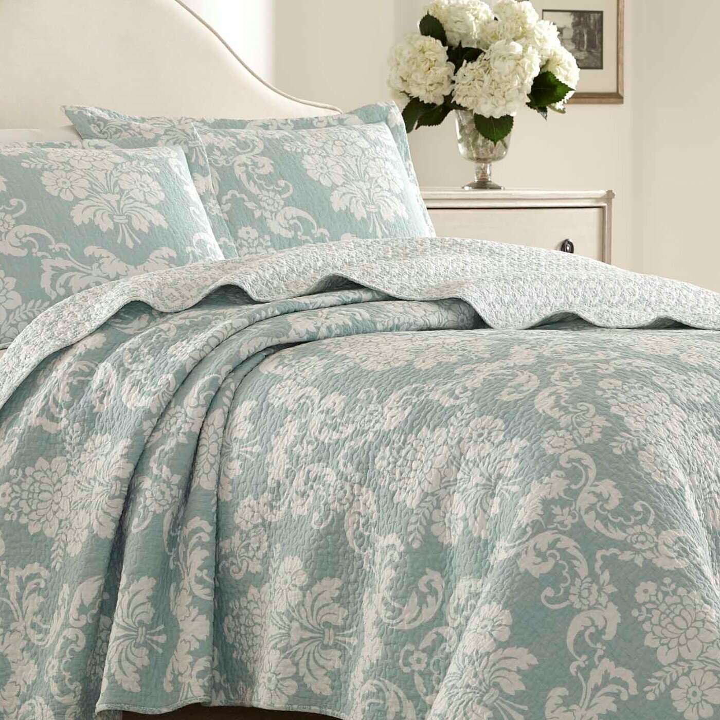 Laura Ashley Rowland Cotton Reversible Grey Quilt Set - On Sale