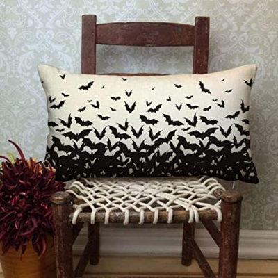 Housse de coussin d'Halloween 12 x 20 pouces chauves-souris lombaire housses de coussin décoratif pour l'extérieur