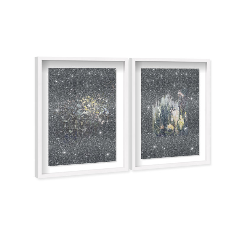 Midnight Flora Set Shadowbox Floral & Botanical Print by Oliver Gal, Black Frame, 10 x 15, 17.5"H x 25.5"W, White Shadowbox