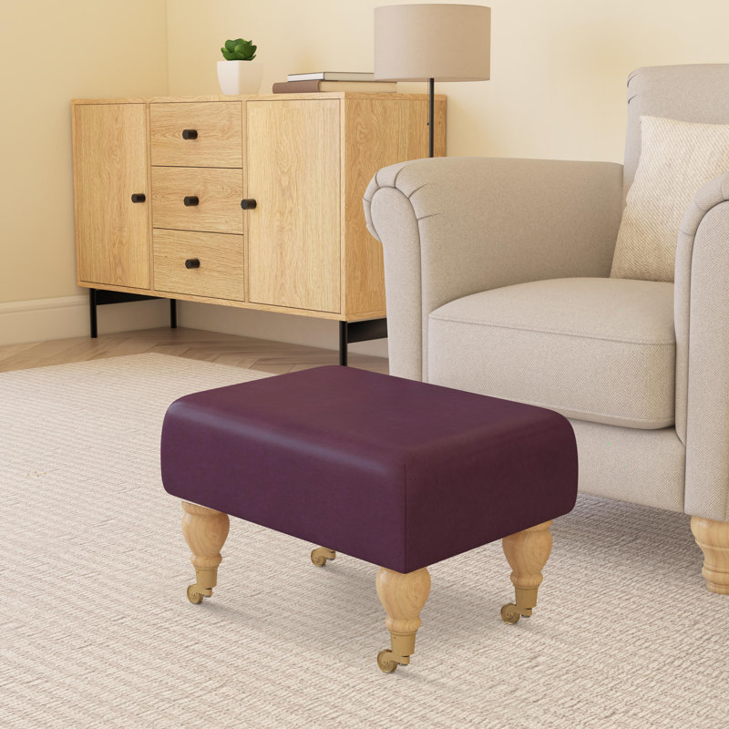 Acierno Mahogany Wood Caster Leg - Faux Leather, Natural, Damson Purple