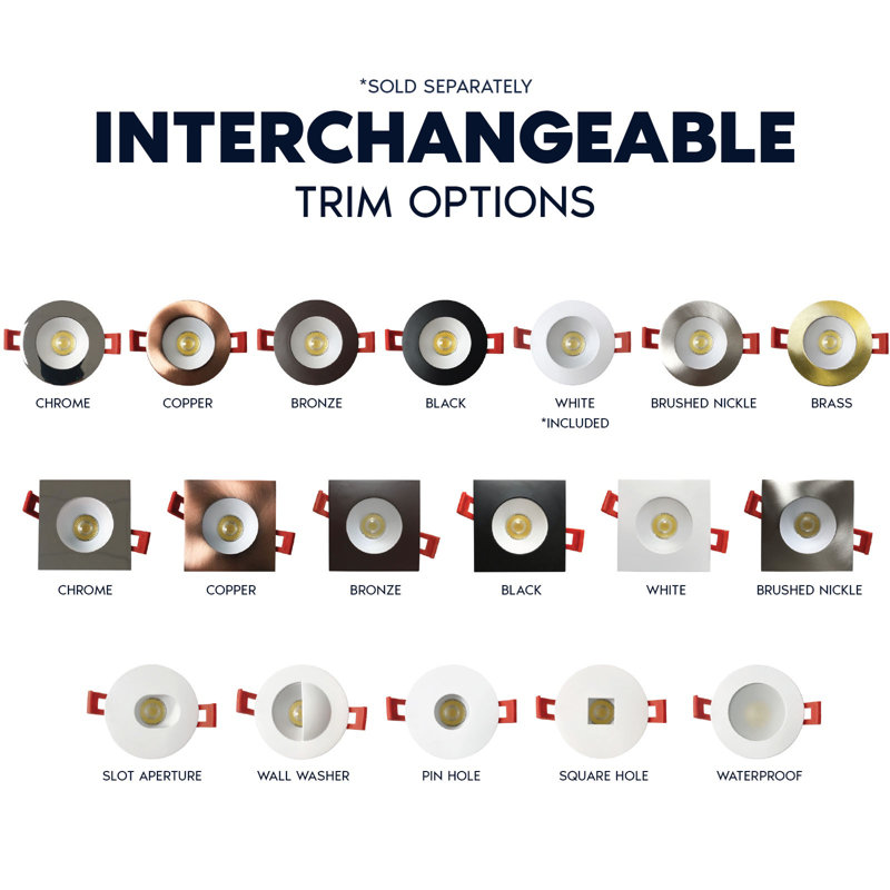Ensemble de 2 po LUXRITE Éclairage encastré à DEL, lumière Canless à régression profonde, garniture ronde blanche interchangeable, 5 TCC, 1000 lm, 15 W, rendement élevé, intensité variable, paquet de 12