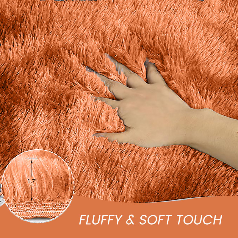 Machine Tufted High Pile Shag Area Rug(Ultra Soft & Fluffy), Runner 60 x 220 cm, Rust